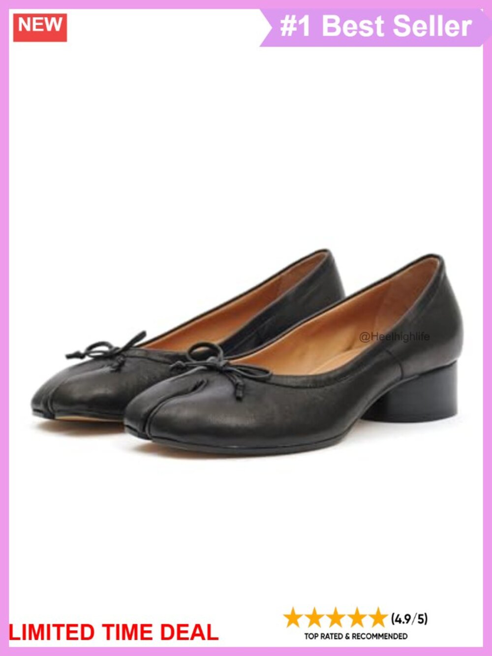 KOKOMOMO Faux Leather Split Toe Ballet Heels Block Heel Pumps